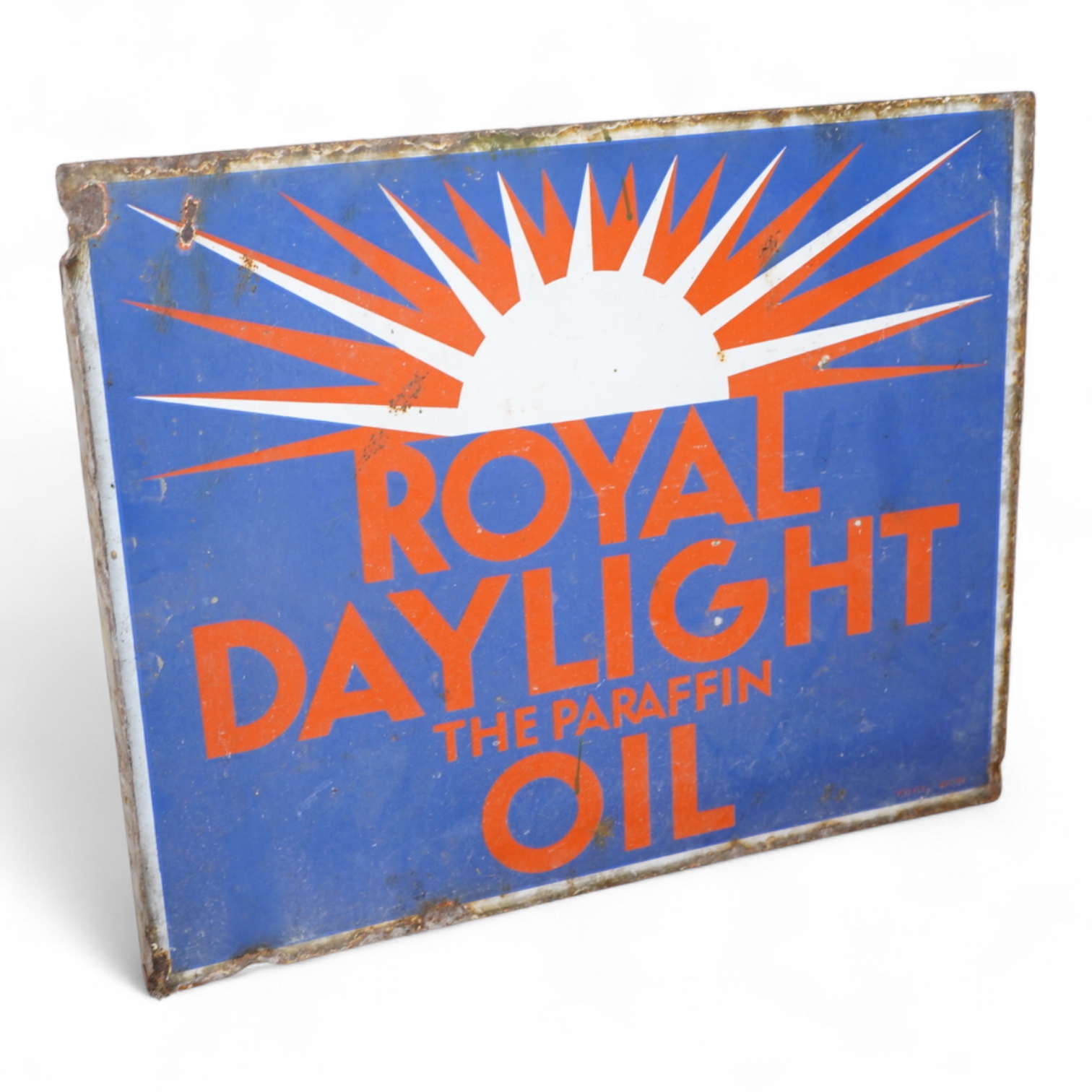 A Royal Daylight The Paraffin Oil, enamel double sided advertising sign, 56cm wide